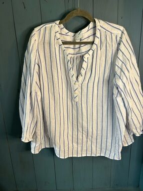 J. Jill Gauze White Tunic with Blue Stripes | Size XL (Petite)